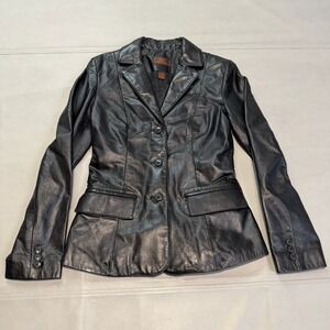 DANIER Black Leather Jacket Coat Women Y2K Grunge Punk Moto Goth Emo‎ S-5155